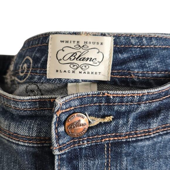 White‎ House Black Market Womens Capri Jeans 2 Blue Raw Hem Stretch Embroidered - Picture 9 of 13